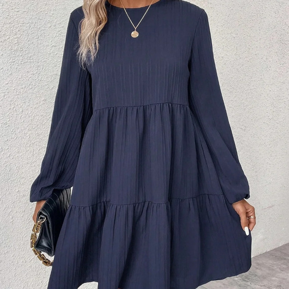 Solid Ruffle Hem Smock Dress - Picture 1 of 5